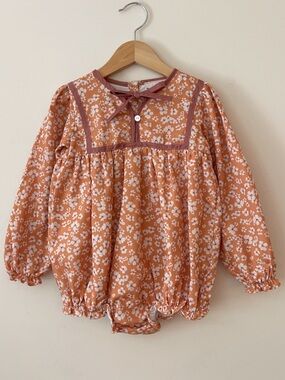 SMOCKINGBIRD EUC/LN Burnt Apricot Floral Long Sleeve Fall Cottagecore Bubble